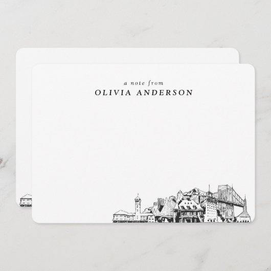 ポートランドスカイラインスケッチパーソナライズされたノートカード ノートカード (正面/裏面)
