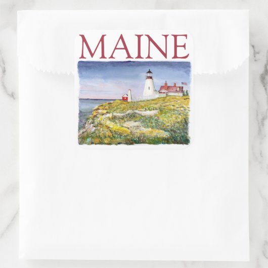 ポートランドヘッドライトハウスメインウォーターカラー絵画ズ スクエアシール (バッグ)