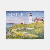 ポートランドヘッドライトハウスメインウォーターカラー絵画ズ フリースブランケット (正面(横))