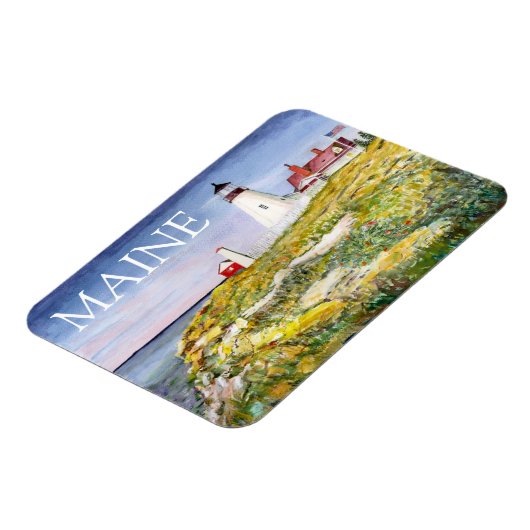 ポートランドヘッドライトハウスメインウォーターカラー絵画ズ マグネット (左側)