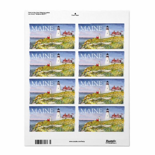 ポートランドヘッドライトハウスメインウォーターカラー絵画ズ ラベル (フルシート)