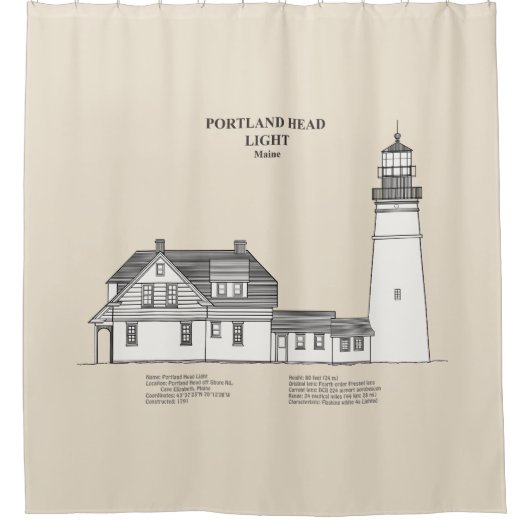 ポートランドヘッドライトハウスメイン – SBD シャワーカーテン (正面)