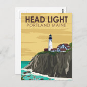 ポートランドヘッドライトメインヴィンテージアート ポストカード (正面/裏面)