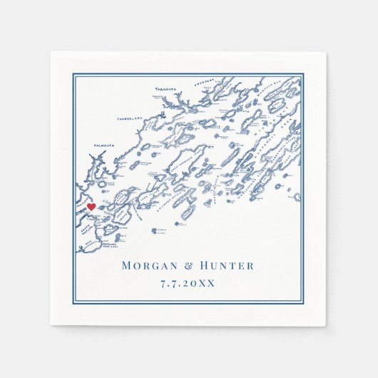 ポートランドメインカスコベイマップネイビーエレガントウェディング スタンダードカクテルナプキン (正面)