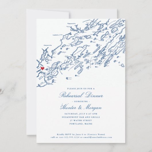 ポートランドメインカスコベイマップネイビーリハーサルディナー 招待状 (正面)