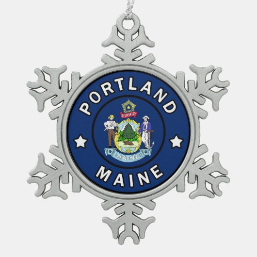 ポートランドメイン スノーフレークピューターオーナメント (正面)