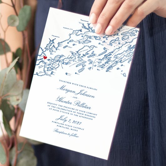ポートランドメーンカスコエレガントベイネイビーマップ結婚ズ 招待状