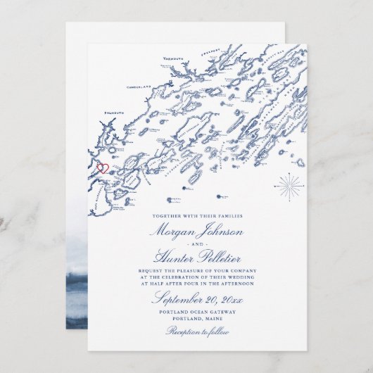 ポートランドメーンマップ結婚式招待状 セーブザデート (正面/裏面)
