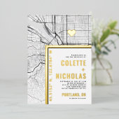 ポートランドラブロケーター |シティテーマ結婚の 箔招待状 (立ち正面)