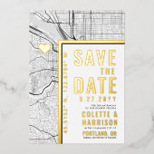 ポートランドラブロケーター |結婚式の日付の保存 箔招待状 (正面)