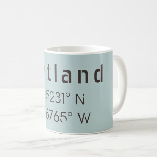 ポートランド緯度と経度 コーヒーマグカップ (正面右)