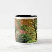 ポートランド、オレゴン州、米国。木橋と楓 ツートーンマグカップ (中央)