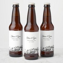 ポートランド スケッチ ランドマーク パーソナライズド ビール ラベル