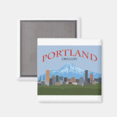 ポートランドORシティのダウンタウンのスカイラインとMt Hood マグネット (正面/裏面)