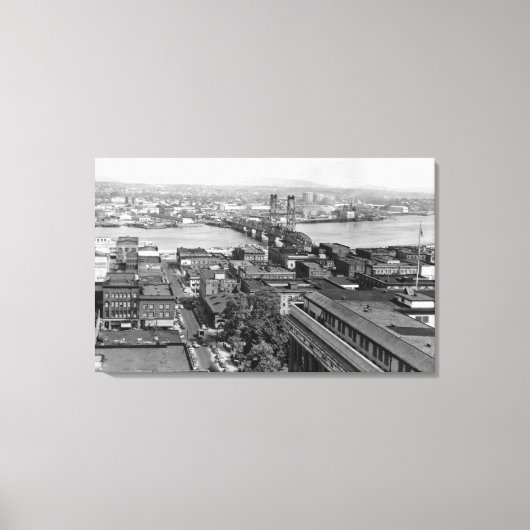 ポートランドORシティアンドホーソーンブリッジのビュー キャンバスプリント (正面)