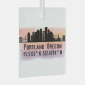 ポートランドORシティスカイライン緯度と経度 ガラスオーナメント (正面右)