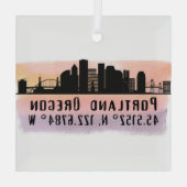 ポートランドORシティスカイライン緯度と経度 ガラスオーナメント (裏面)