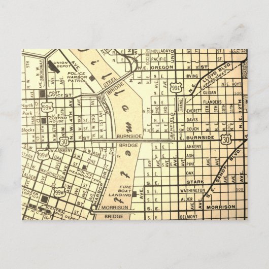 ポートランドORヴィンテージマップ ポストカード (正面)