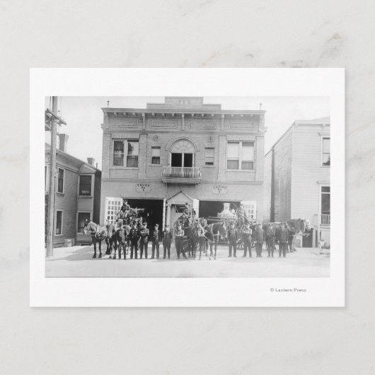 ポートランドOR消防署描馬と男性 ポストカード (正面)