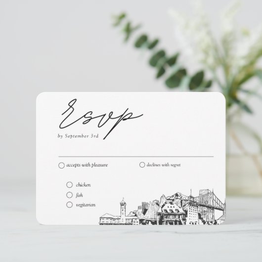 ポートラ結婚ンドのRSVP伝統的 Meal Options エンクロージャーカード (スタンド正面)