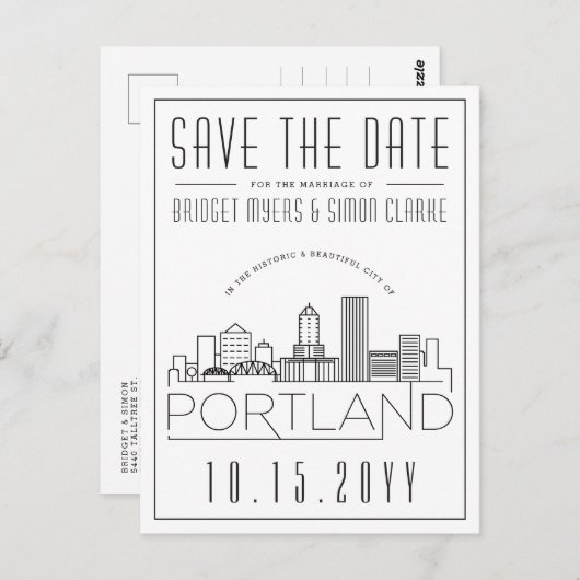 ポートラ結婚ンド |スタイル設定されたスカイライン日付を保存 ポストカード (正面/裏面)