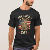 ポートリオおもしろいティック猫デザイン7月4日米国国旗 Tシャツ (正面)