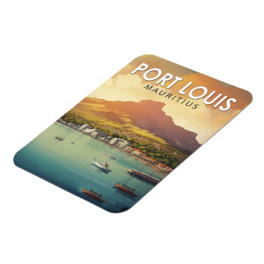 ポートルイスモーリシャストラベルアートヴィンテージ マグネット (左側)