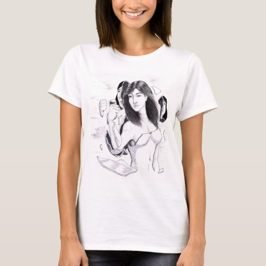 ポートレートが海を突破する女性の見解 Tシャツ (正面)