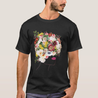 ポートレートとフローラの植物花インスパイア付き Tシャツ