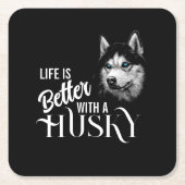 ポートレートのシベリアハスキーと青い目 スクエアペーパーコースター (正面)