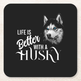 ポートレートのシベリアハスキーと青い目 スクエアペーパーコースター