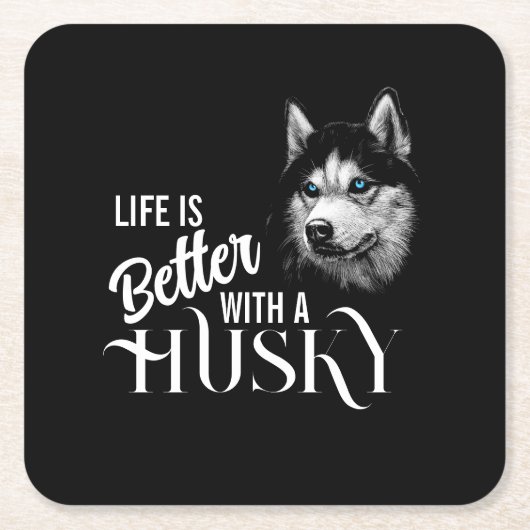ポートレートのシベリアハスキーと青い目 スクエアペーパーコースター (正面)