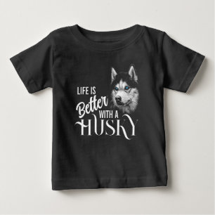 ポートレートのシベリアハスキーと青い目 ベビーTシャツ
