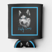 ポートレートのシベリアハスキーと青い目 缶クーラー (正面)