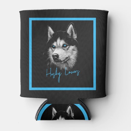 ポートレートのシベリアハスキーと青い目 缶クーラー (正面)