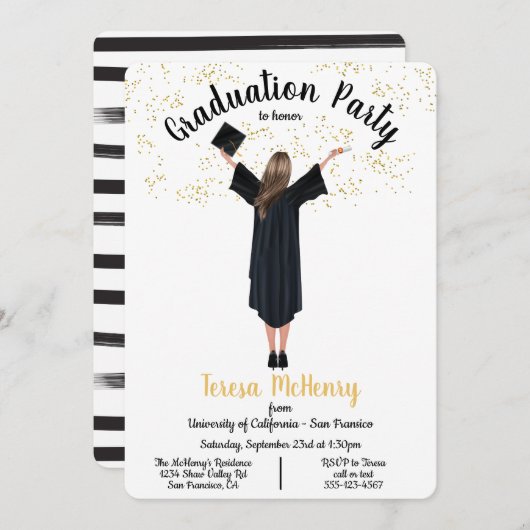 ポートレートのパーソナライズされた卒業案内 招待状 (正面/裏面)