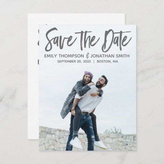 ポートレートの写真の結婚式の保存日付カードのモダン セーブザデート (正面/裏面)