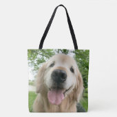 ポートレートの外の幸せなゴールデン・リトリーバー犬 トートバッグ (正面)