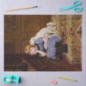 ポートレートの女の子と彼女の犬のデコパージュ紙 薄葉紙 (クラフト)