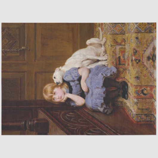 ポートレートの女の子と彼女の犬のデコパージュ紙 薄葉紙 (正面)