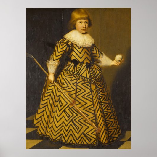 ポートレートの少年とコルフクラブ – ゴルフプリント ポスター (正面)