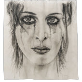 ポートレートの泣き叫び女の子 – 鉛筆のスケッチ シャワーカーテン (正面)