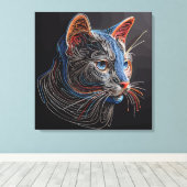 ポートレートの猫顔- AI生成 キャンバスプリント (インサイチュ (ウッドフロア))