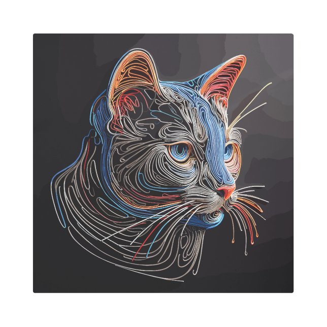 ポートレートの猫顔- AI生成 メタルプリント (正面)