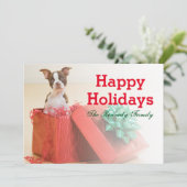 ポートレートの白と茶色のボストンテリア シーズンカード (スタンド正面)