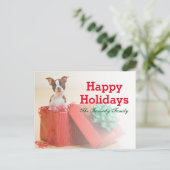 ポートレートの白と茶色のボストン·テリア シーズンポストカード (スタンド正面)