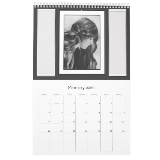 ポートレートの白黒ヴィンテージポートレート カレンダー (2月 2026)