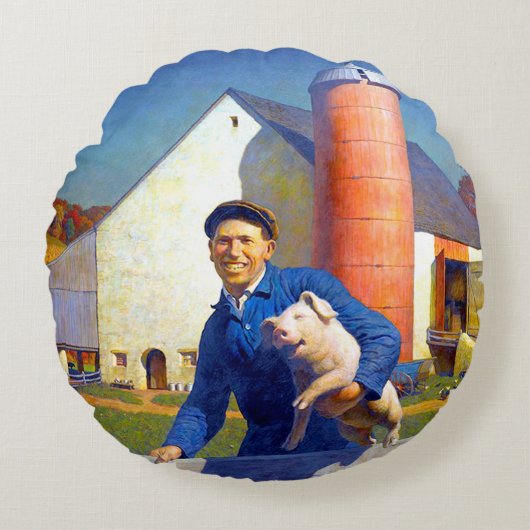 ポートレートの農家ファームライフNC Wyeth 1943 ラウンドクッション (正面)