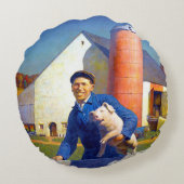 ポートレートの農家ファームライフNC Wyeth 1943 ラウンドクッション (裏面)