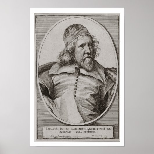 ポートレートのInigo Jones (1573-1652)は私達によって刻まれた ポスター (正面)